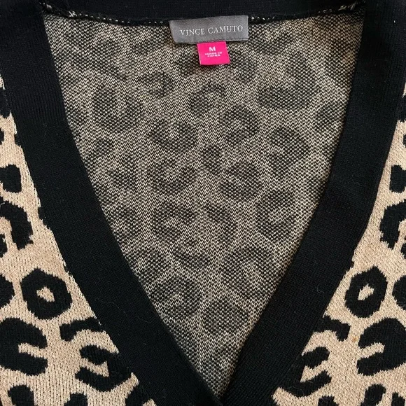 Vince Camuto Leopard Print Cardigan with Black Trim - Picture 3 of 6